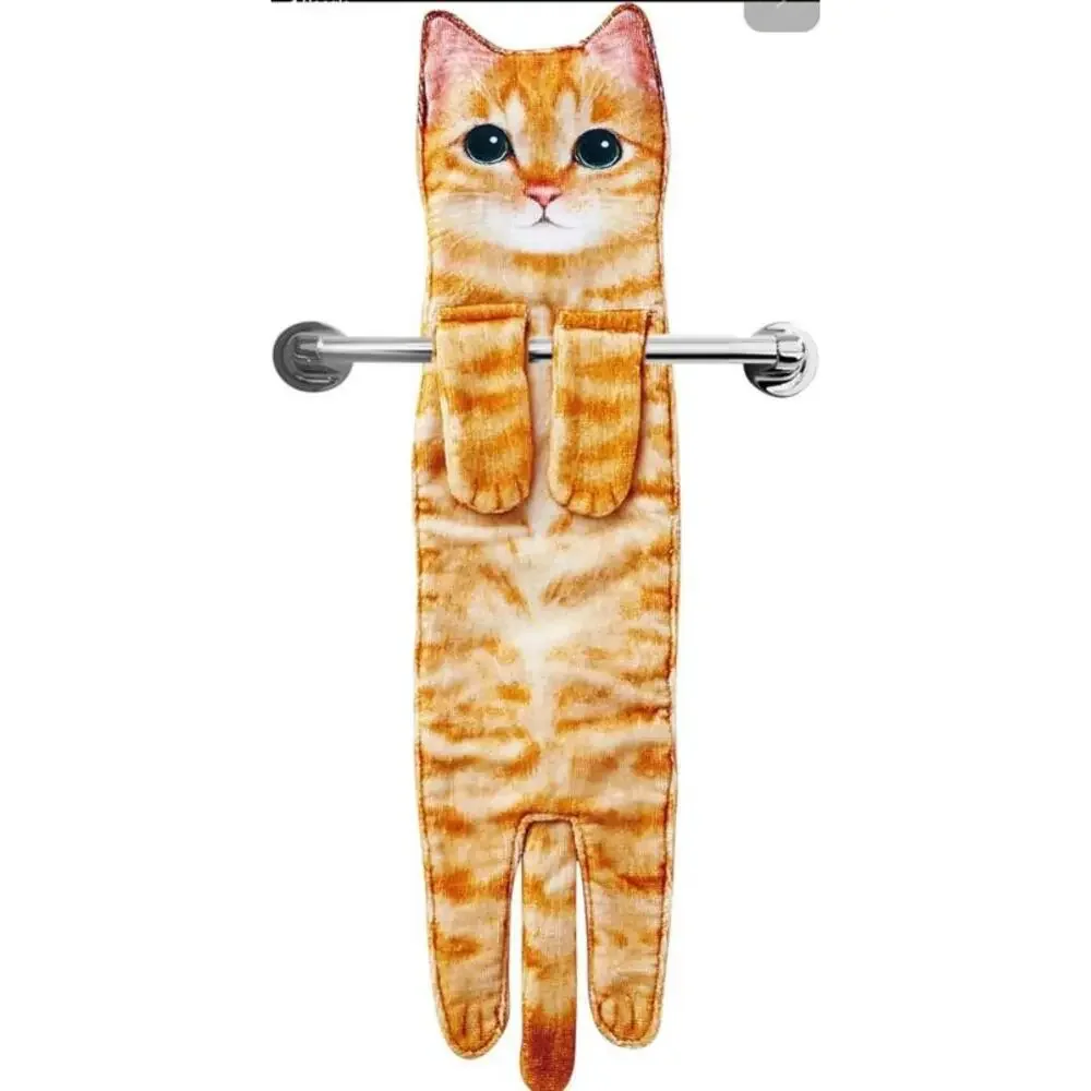 Funny Hand Towels, Cute Cat Decor Hanging Washcloths & Face, Orange, White/Black